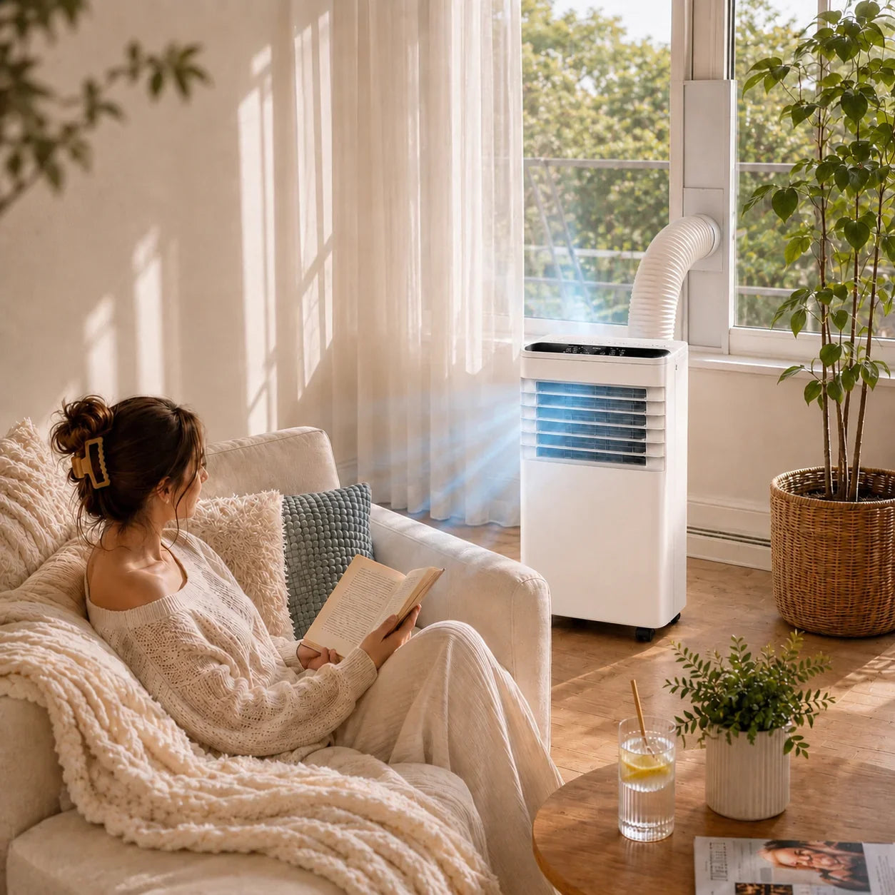 7,000 BTU 4-in-1 Portable Air Conditioner — Cooling, Heating, Fan & Dehumidifier, Class A, 24hr Timer, Remote Control