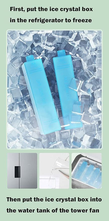 3-in-1 Bladeless Tower Fan with 4L Water Tank & Ice Crystal Packs — 3 Speeds, 3 Wind Modes, 7-Hour Timer, Remote Control, Wheels