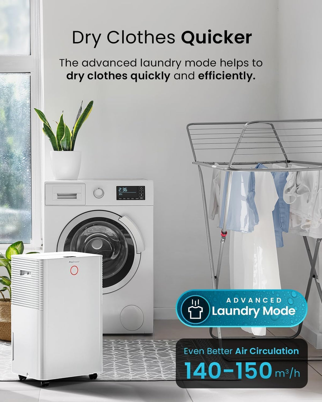 20L Dehumidifier with WiFi, Smart App Control, Auto Humidity Sensor, 24-Hour Timer, Laundry Drying Function White