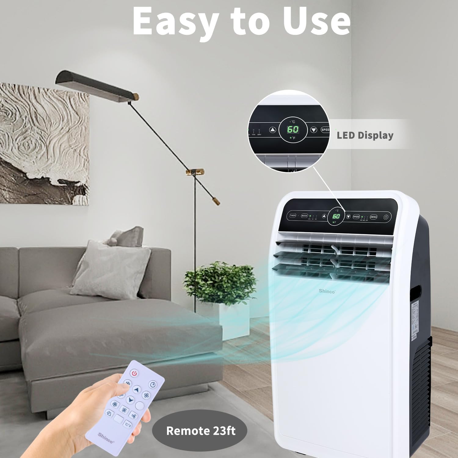 Portable Air Conditioner 12000 BTU with Dehumidifier and Fan Modes, Remote Control, 24h Timer, Window Kit