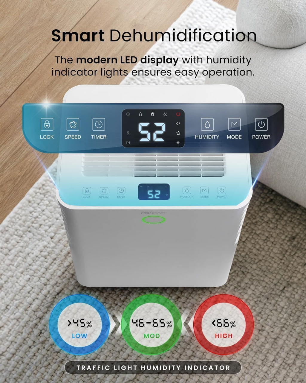 20L Dehumidifier with WiFi, Smart App Control, Auto Humidity Sensor, 24-Hour Timer, Laundry Drying Function White