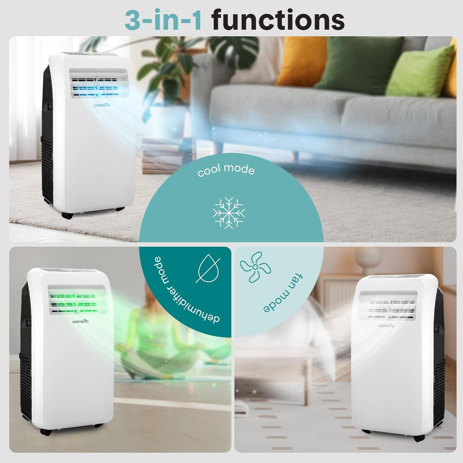 12000 BTU Portable Air Conditioner with Built-In Dehumidifier, Remote Control, Window Exhaust Kit
