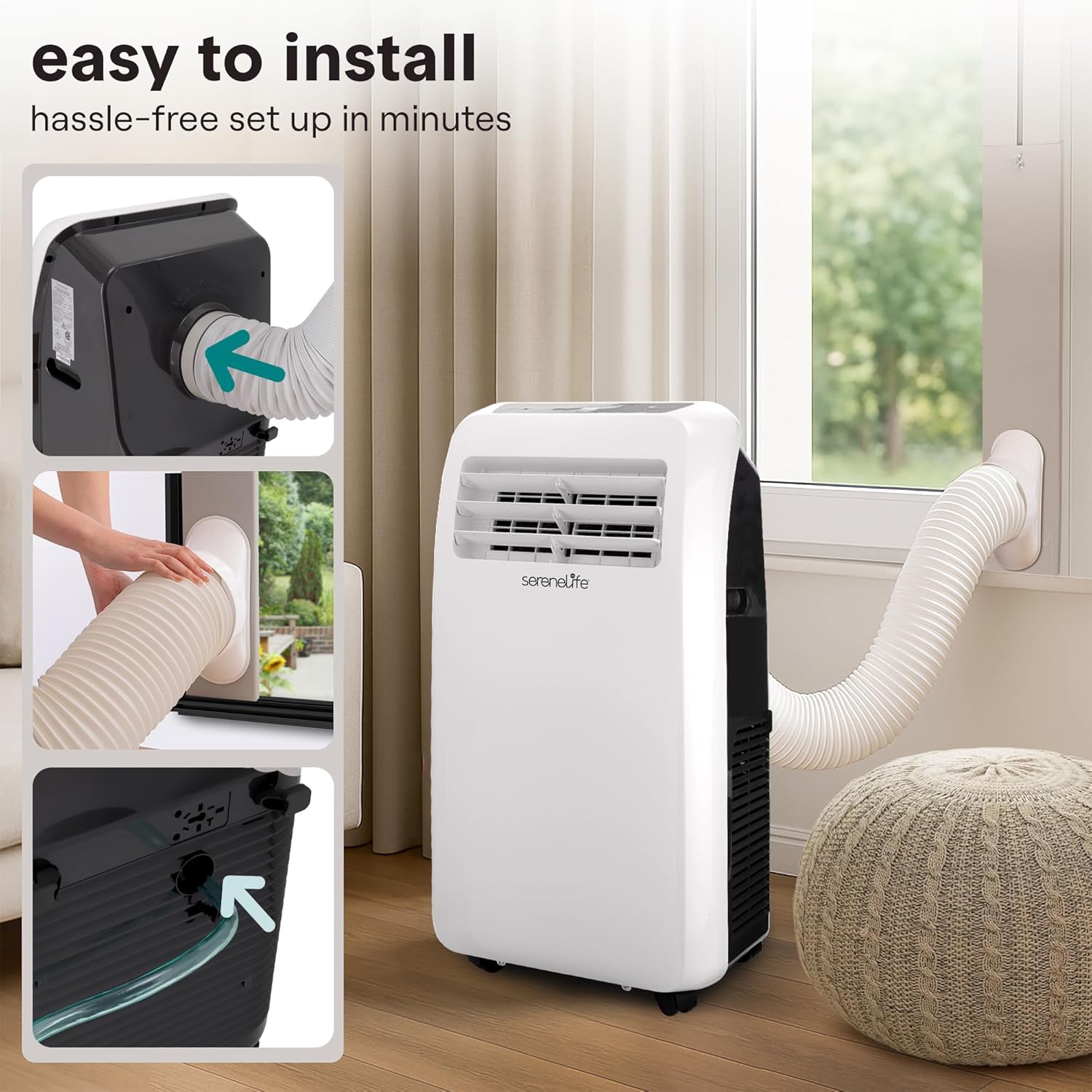 12000 BTU Portable Air Conditioner with Built-In Dehumidifier, Remote Control, Window Exhaust Kit