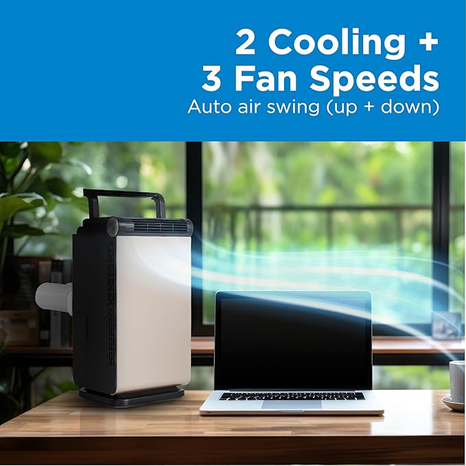 3-in-1 Personal Portable Air Conditioner, Fan & Dehumidifier — Windowless, 1,000 BTU, LED Display, Timer, Dual Exhaust