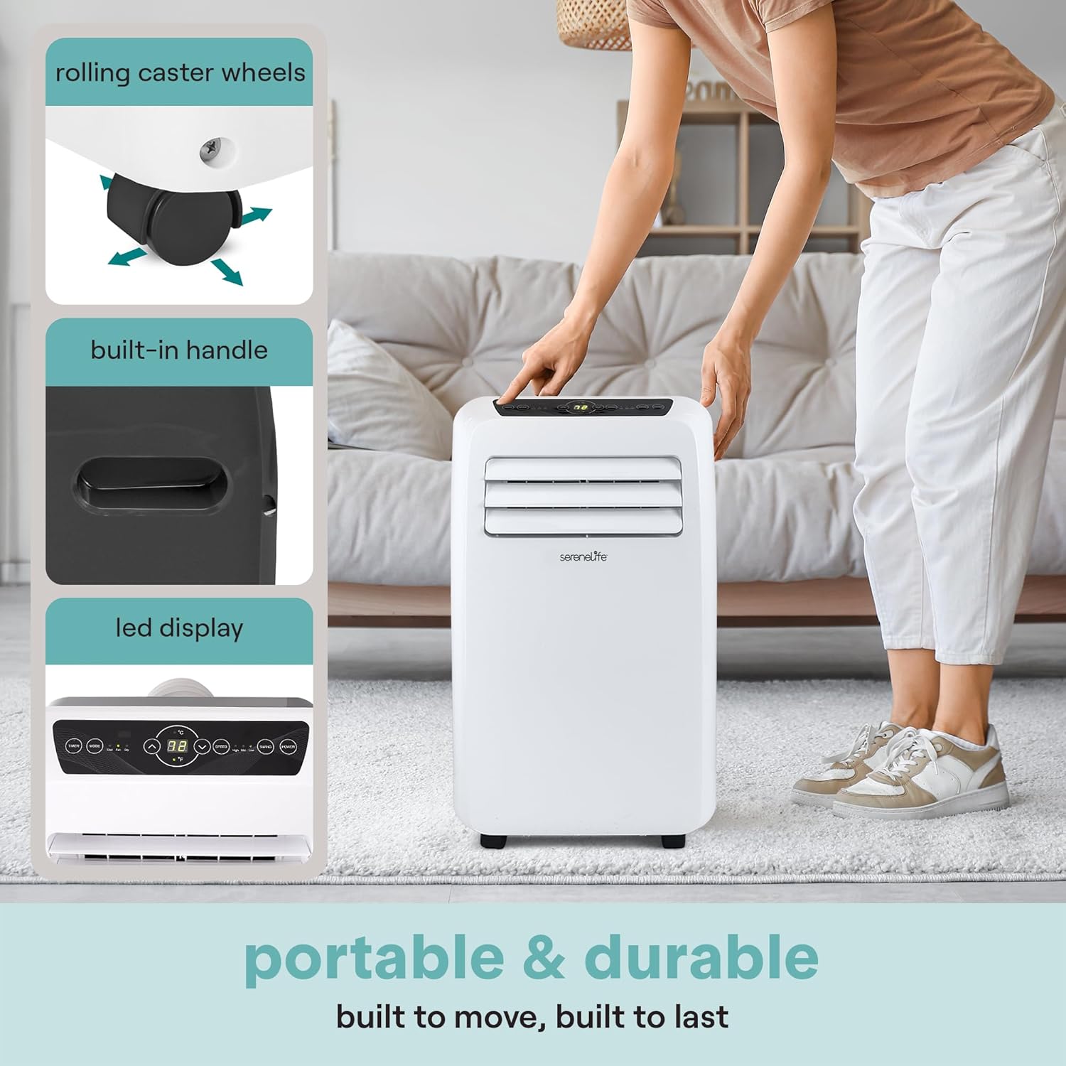 12000 BTU Portable Air Conditioner with Built-In Dehumidifier, Remote Control, Window Exhaust Kit