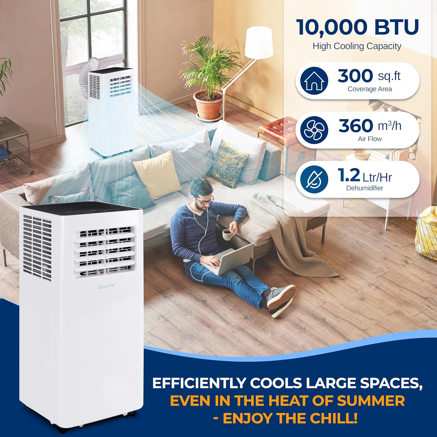 Portable Air Conditioner 10000 BTU with Dehumidifier, WiFi App Control, Remote, Window Kit