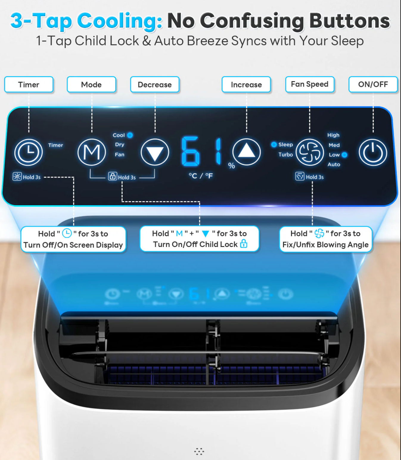 14,000 BTU 3-in-1 Portable Air Conditioner — Cools Up to 65m², Auto-Evaporation, Low Noise, Remote Control